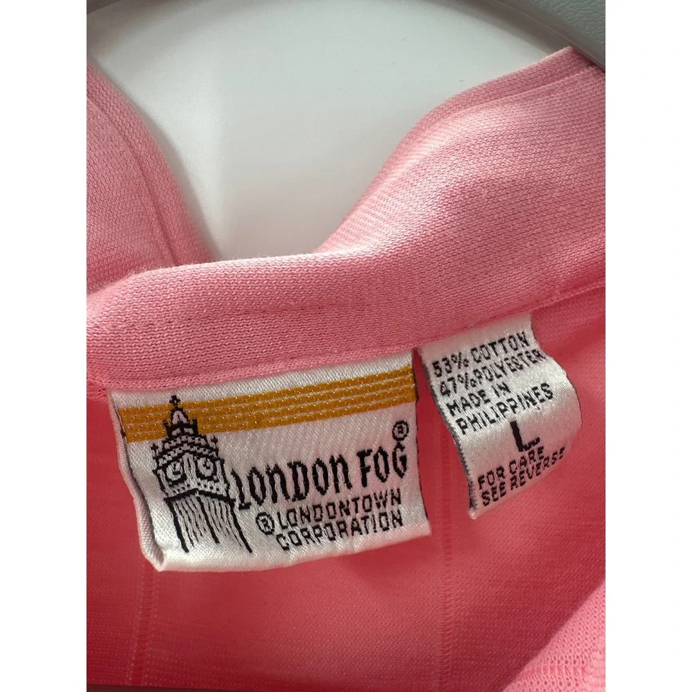Vintage London Fog Mens Pink Textured Stripe Short Sleeve Polo Shirt Large